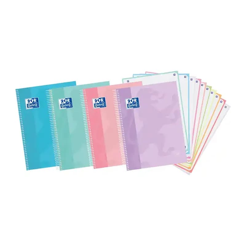 Oxford Cuaderno espiral oxford europeanbook 10 touch tapa extradura din a4+ 150 hojas cuadro 5 mm colores pastel