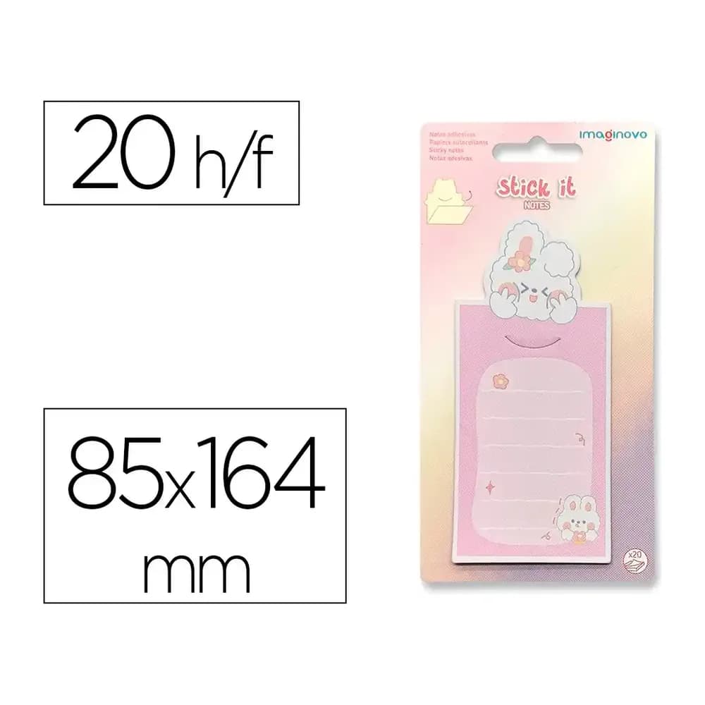 Imaginovo Bloc notas adhesivas imaginovo letter con mensaje trasero conejito rosa 20 hojas 85x164 mm