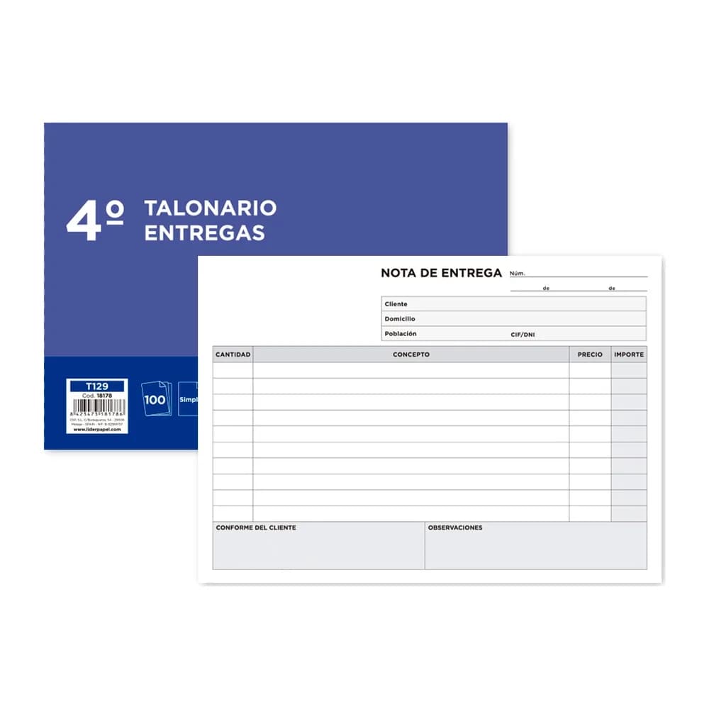 Liderpapel Talonario liderpapel entregas cuarto original t129 apaisado