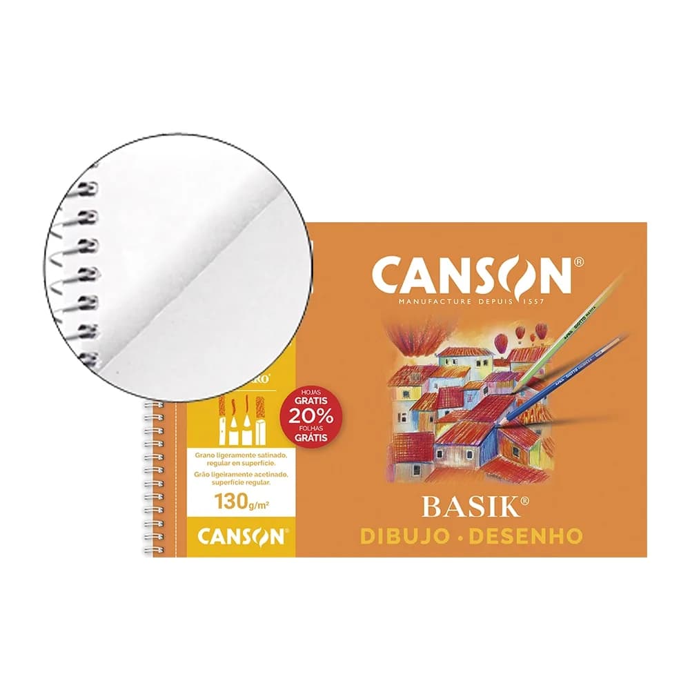 Canson Bloc dibujo basik din a4+ espiral 23 x 32.5 cm 20 hojas microperforado