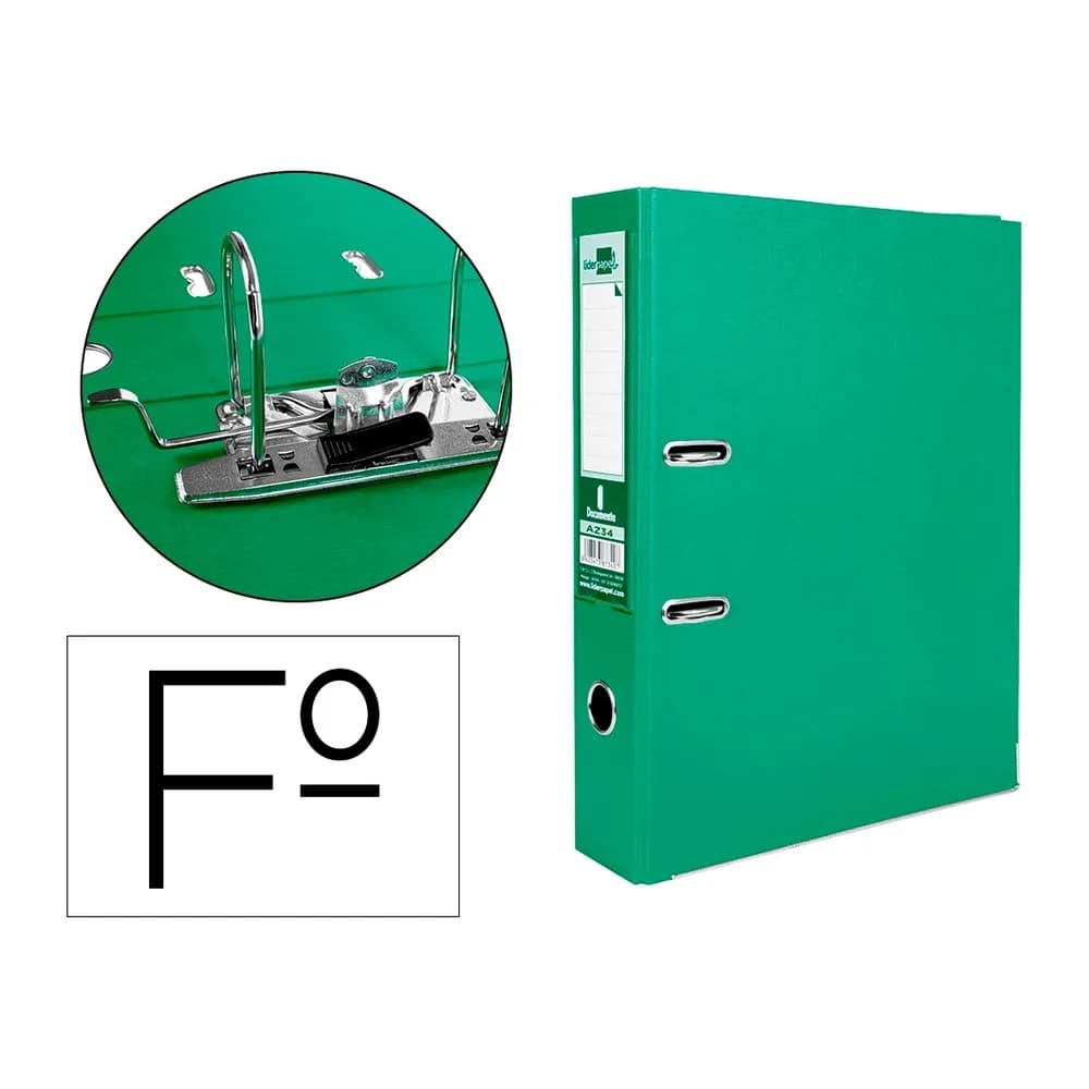 Liderpapel Archivador de palanca liderpapel folio documenta forrado pvc con rado lomo 75mm verde compresor metalico