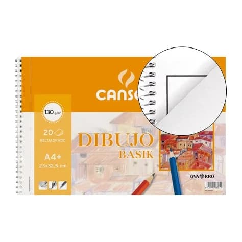Canson Bloc dibujo basik din a4+ espiral 23 x 32.5 cm 20 hojas microperforado 2 taladros -con recuadro