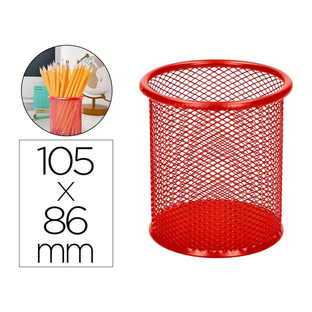 Q-connect Cubilete portalapices q-connect rojo metal redondo rejilla diametro 86 mm alto 105 mm