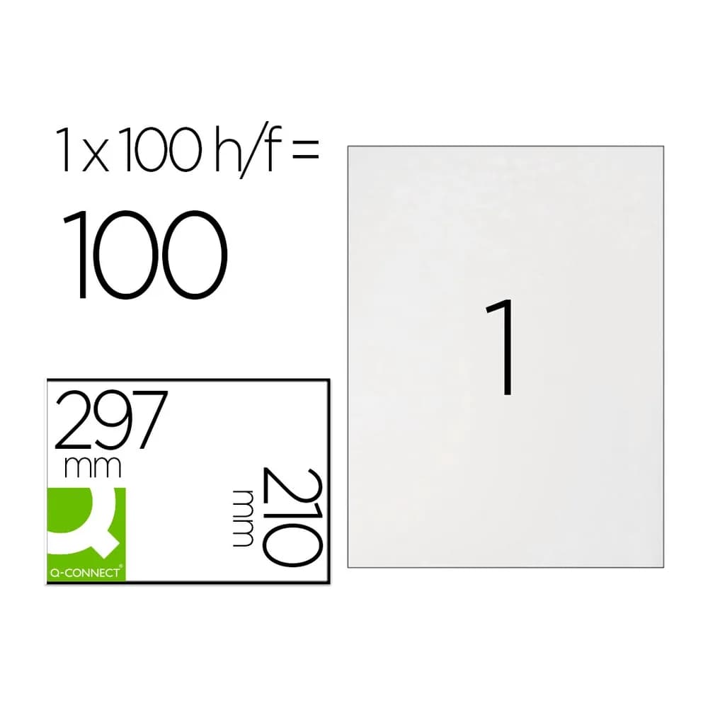 Q-connect Etiqueta adhesiva q-connect kf10664 tamaño 210x297 mm fotocopiadora laser ink-jet caja con 100 hojas din a4