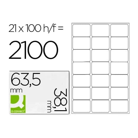 Q-connect Etiqueta adhesiva q-connect kf01587 tamaño 63,5x38,1 mm fotocopiadora laser ink-jet caja con 100 hojas din a4