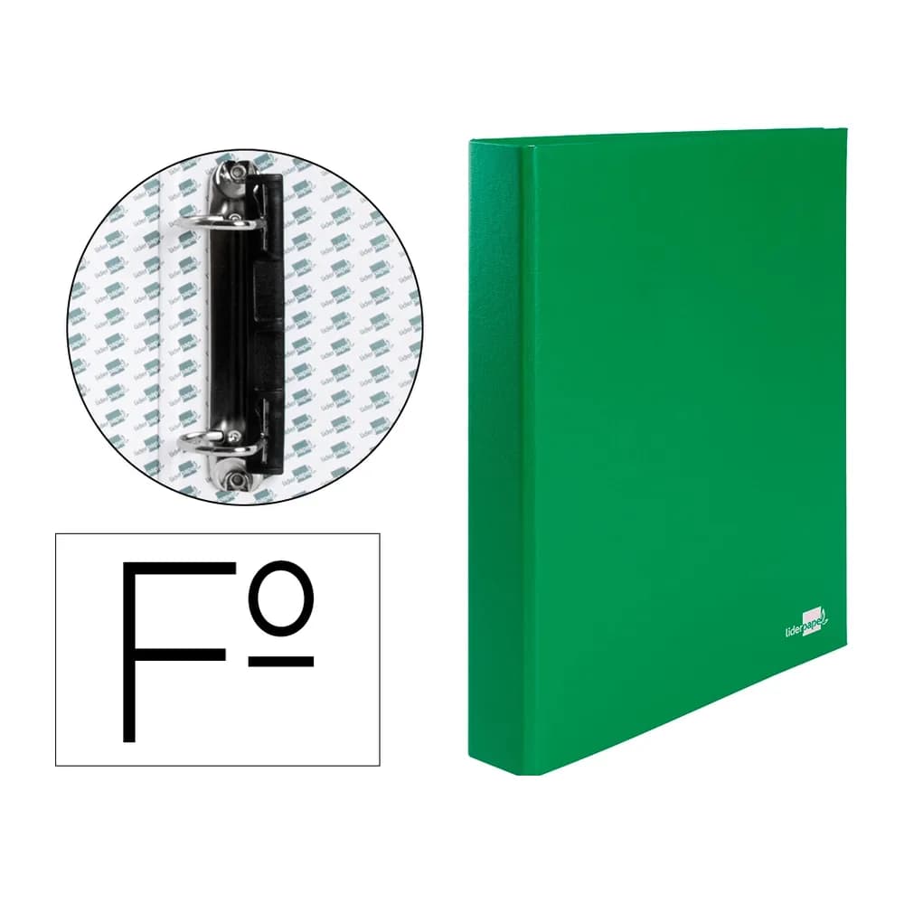 Liderpapel Carpeta de 2 anillas 25mm mixtas liderpapel folio carton forrado paper coat compresor plastico verde