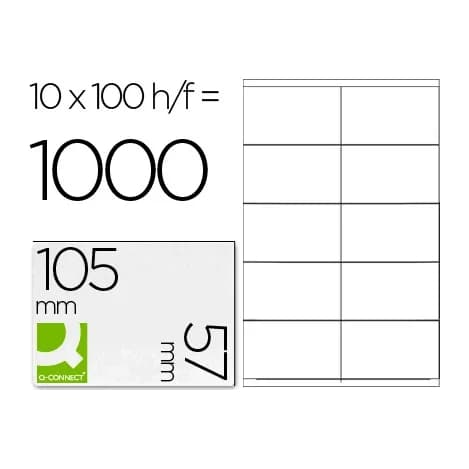 Q-connect Etiqueta adhesiva q-connect kf10658 tamaño 105x57 mm fotocopiadora laser ink-jet caja con 100 hojas din a4