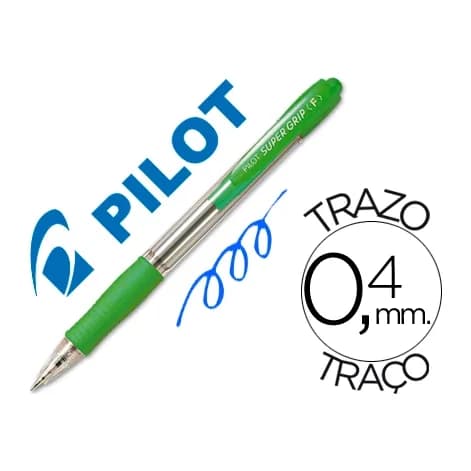 Pilot Boligrafo pilot super grip verde claro retractil sujecion de caucho tinta base de aceite