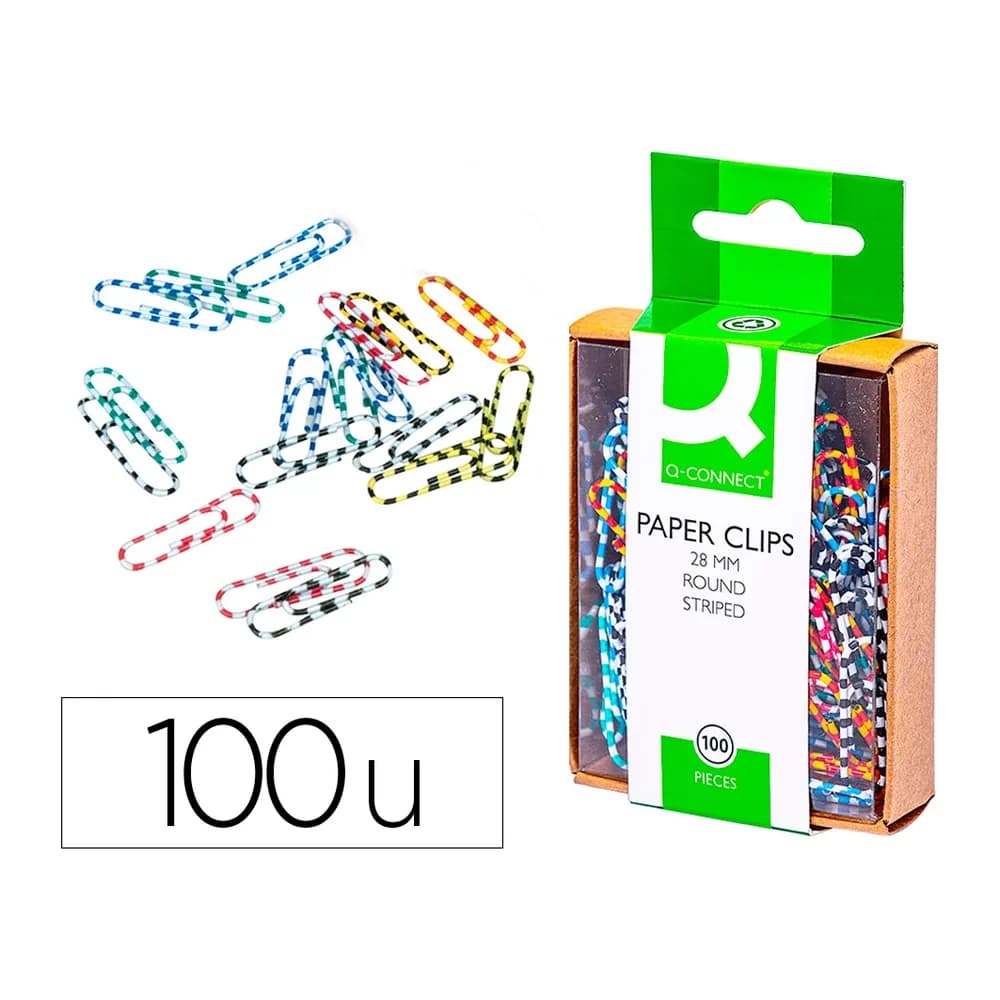 Q-connect Clips colores rayados q-connect 28 mm caja de 100 unidades colores surtidos