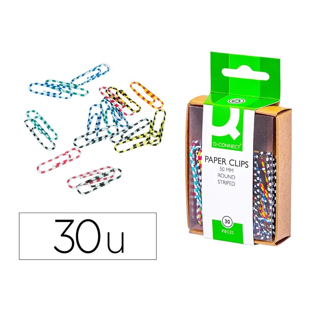 Q-connect Clips colores rayados q-connect 50 mm caja de 30 unidades colores surtidos