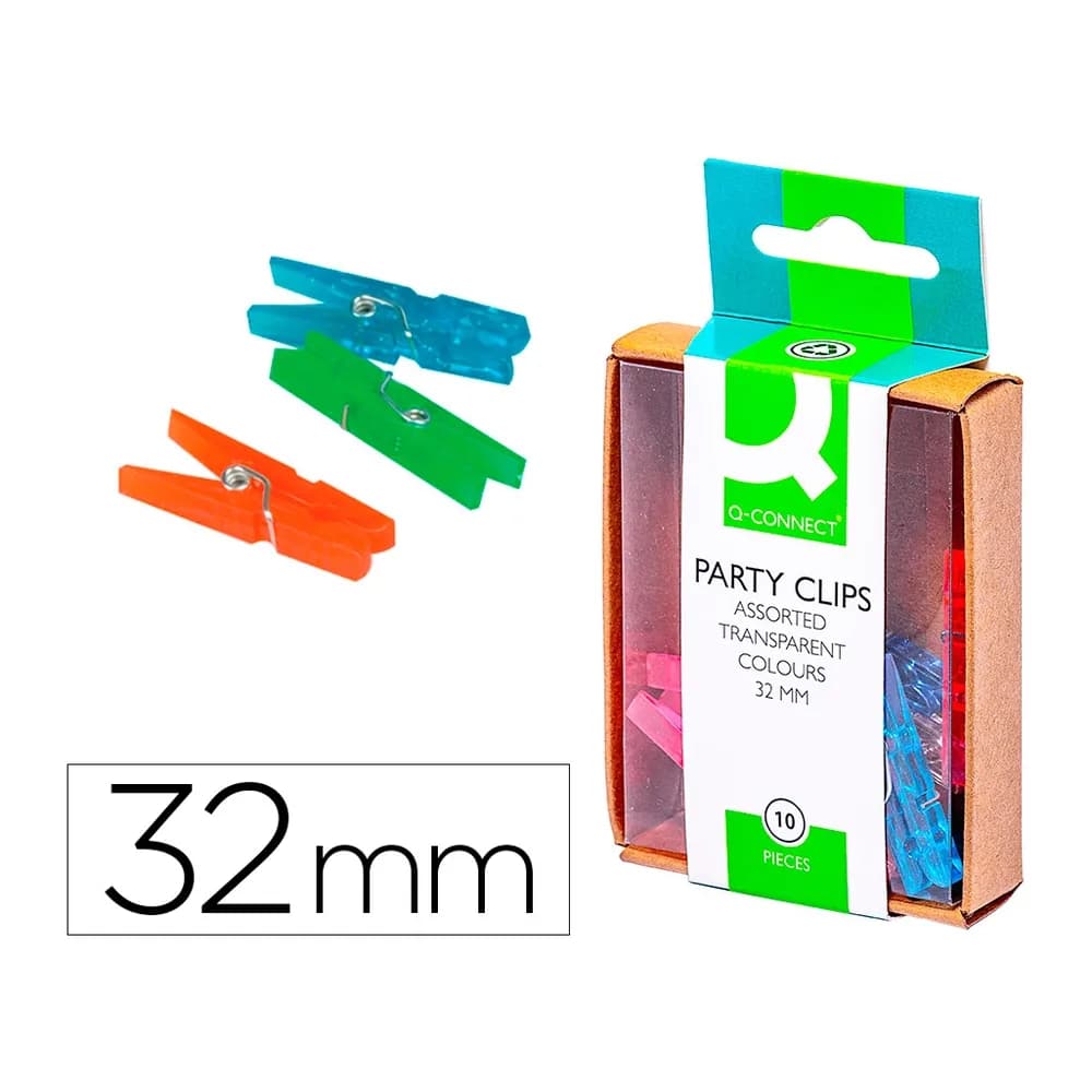 Q-connect Pinza fantasia q-connect 32 mm caja de 10 unidades colores surtidos