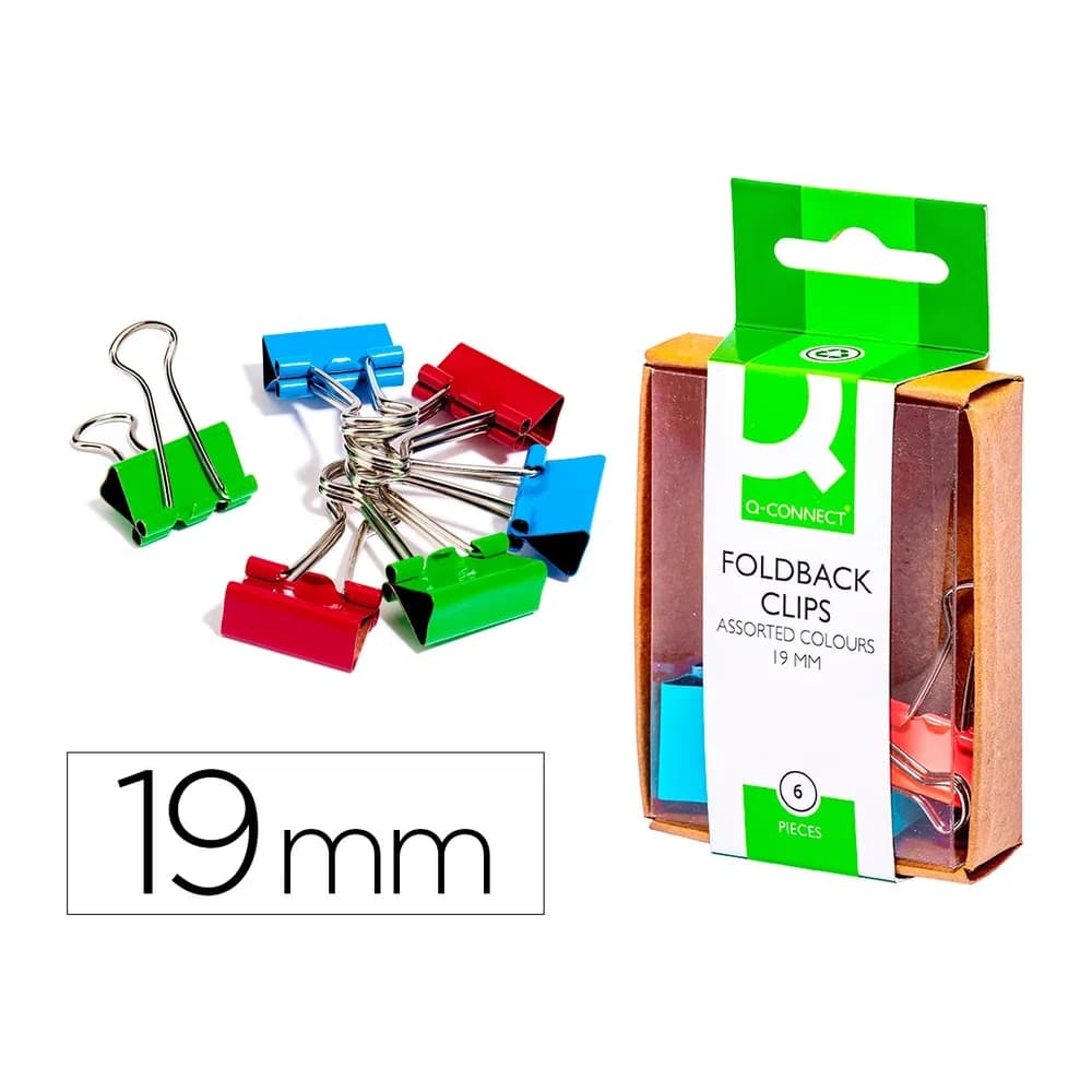 Q-connect Pinza metalica q-connect reversible 19 mm caja de 6 unidades colores surtidos