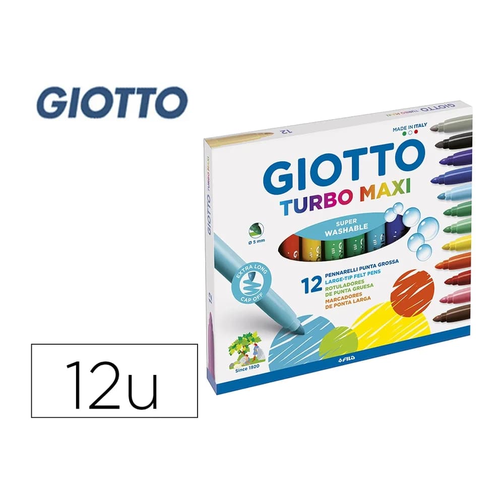 Giotto Rotulador giotto turbo maxi caja de 12 colores lavables con punta bloqueada