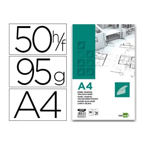Liderpapel Bloc papel vegetal liderpapel encolado 50 hojas 210x297mm 95gr