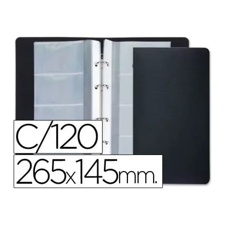 Liderpapel Tarjetero liderpapel 4 anillas 15 fundas de 4 departamentos 265x145 mm