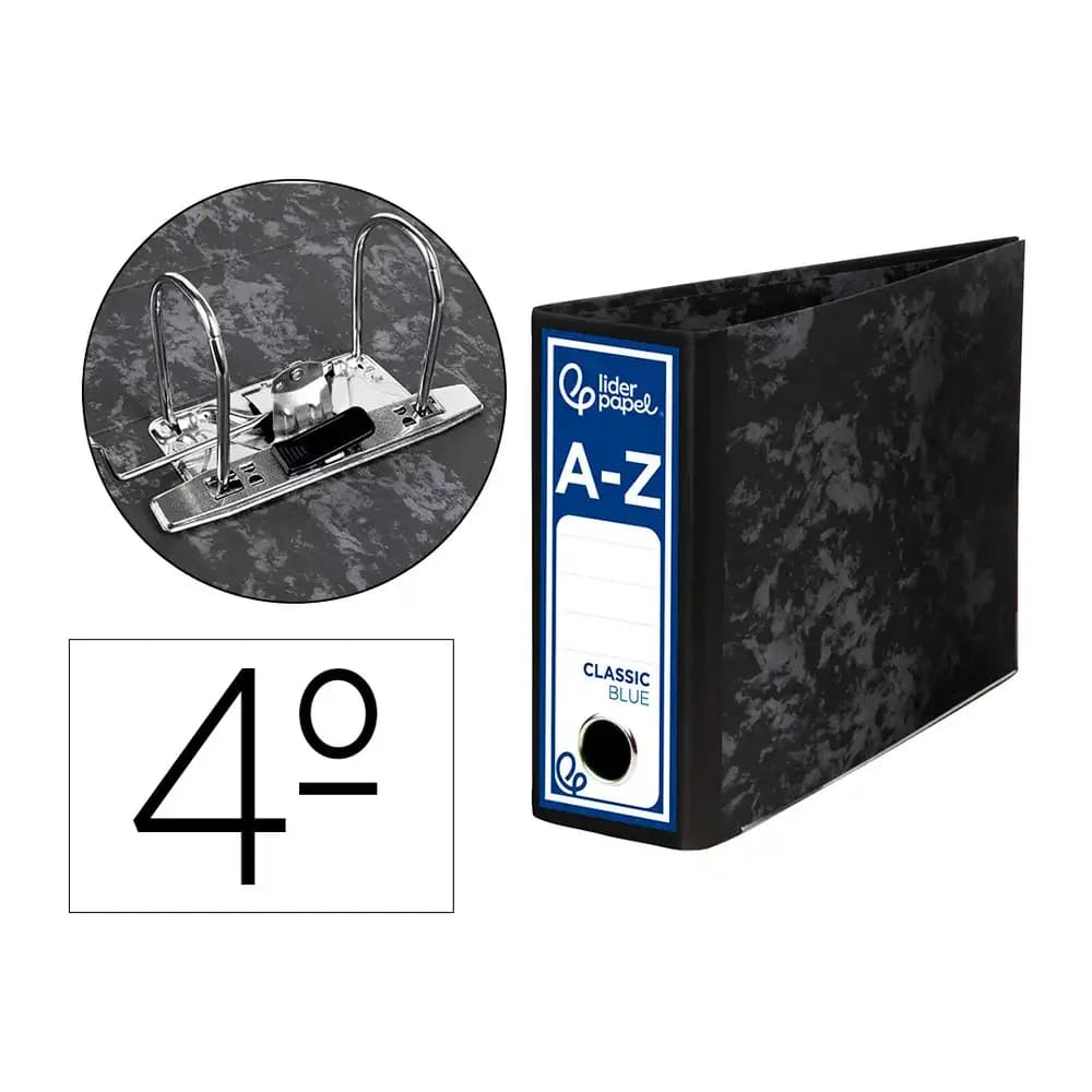 Liderpapel Archivador de palanca liderpapel cuarto apaisado classic blue sin rado lomo 80mm negro compresor metalico