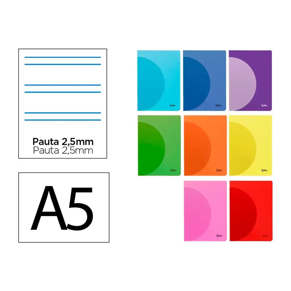 Liderpapel Libreta liderpapel 360 tapa de plastico a5 48 hojas 90gr pauta 5 2,5mm con margen colores surtidos