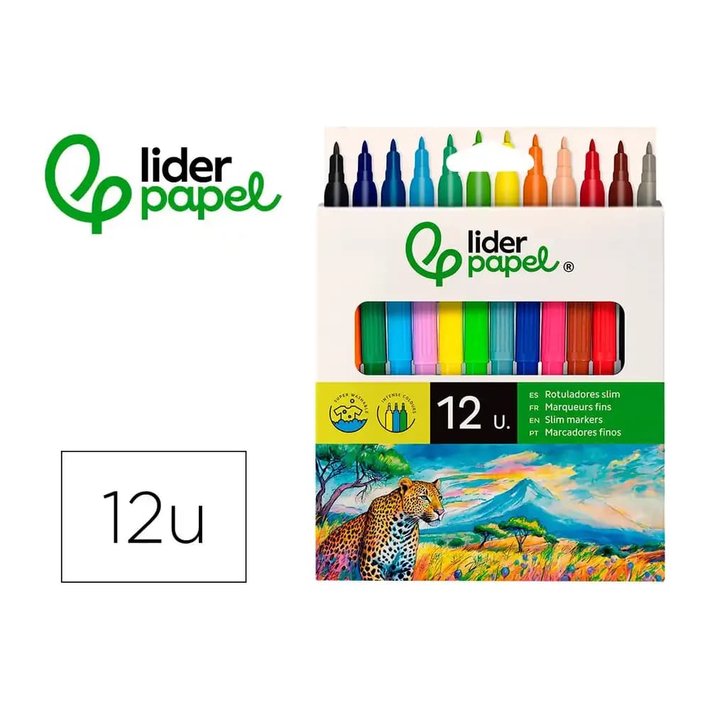 Liderpapel Rotulador liderpapel slim caja de 12 unidades colores surtidos