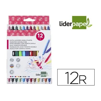 Liderpapel Rotulador liderpapel duo doble punta fina y gruesa caja de 12 unidades colores surtidos