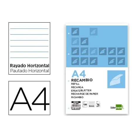 Liderpapel Recambio liderpapel a4 120 hojas 70gr horizontal sin ma rgen 4 taladros bandas de 5 colores
