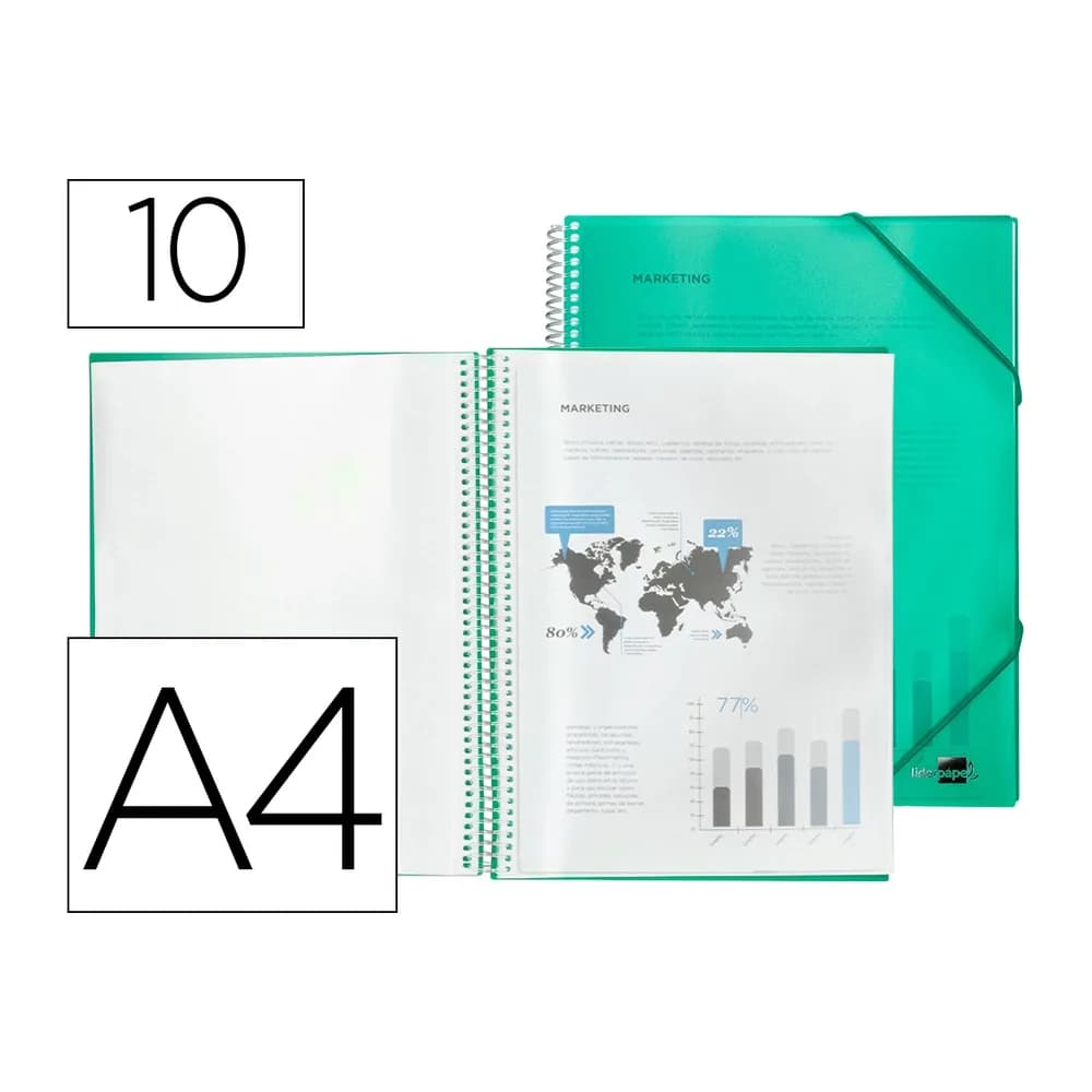 Liderpapel Carpeta liderpapel escaparate con espiral 10 fundas polipropileno din a4 verde