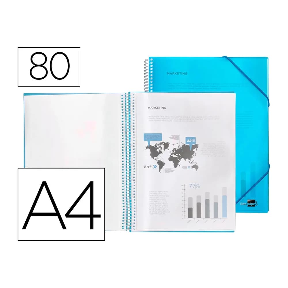 Liderpapel Carpeta liderpapel escaparate con espiral 80 fundas polipropileno din a4