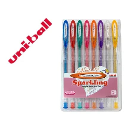 Uniball Boligrafo uni ball um-120 signo 0,7 mm tinta gel estuche de 8 colores con purpurina