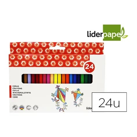 Liderpapel Lapices cera liderpapel caja de 24 unidades colores surtidos