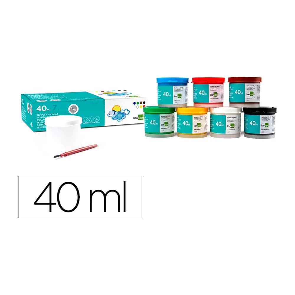 Liderpapel Tempera liderpapel escolar 40 ml caja 7 colores surtidos + pincel
