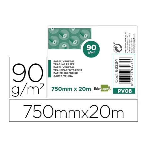 Liderpapel Papel vegetal liderpapel 750mmx20m 90gr rollo rollo
