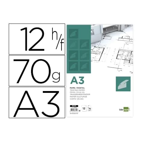Liderpapel Papel vegetal liderpapel a3 70gr 297x420mm sobre de 12 hojas