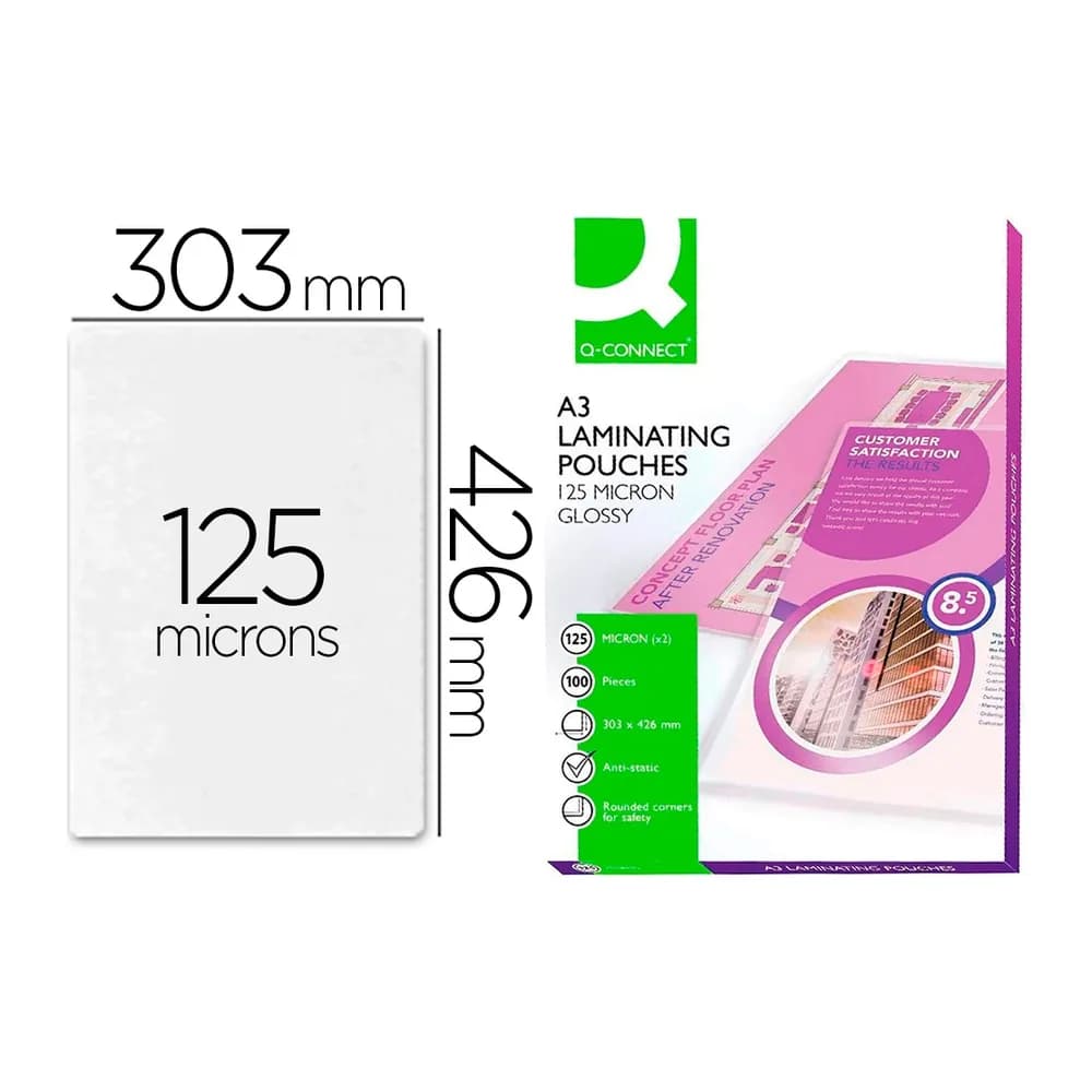 Q-connect Bolsa de plastificar q-connect 303 x 426 mm 125 mc din a3 caja de 100 unidades