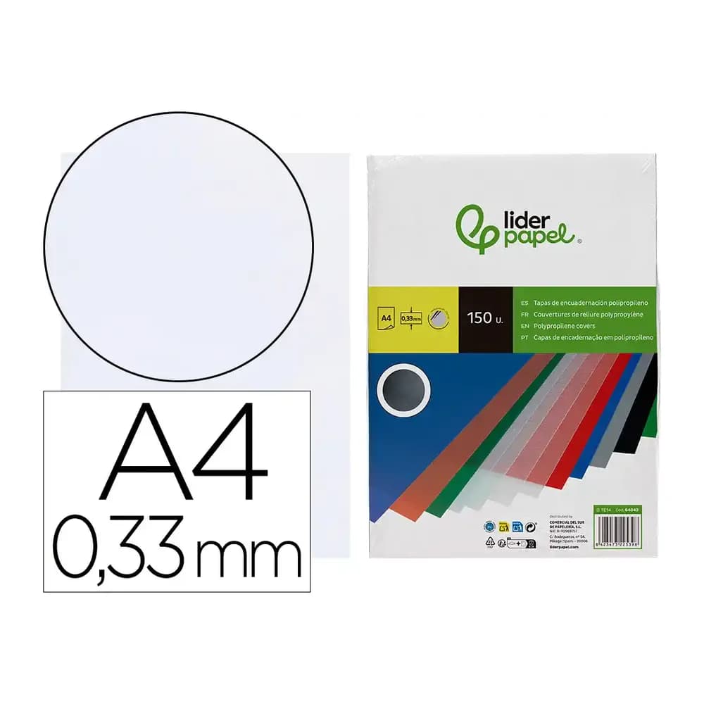 Liderpapel Tapa encuadernacion liderpapel polipropileno a4 0.33mm translucida paquete de 150 unidades