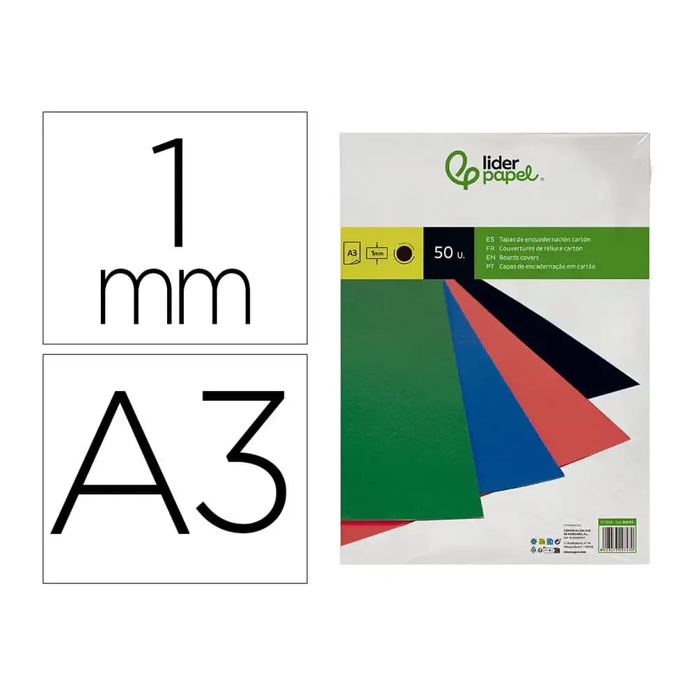 Liderpapel Tapa encuadernacion liderpapel carton a3 1mm negra paquete de 50 unidades