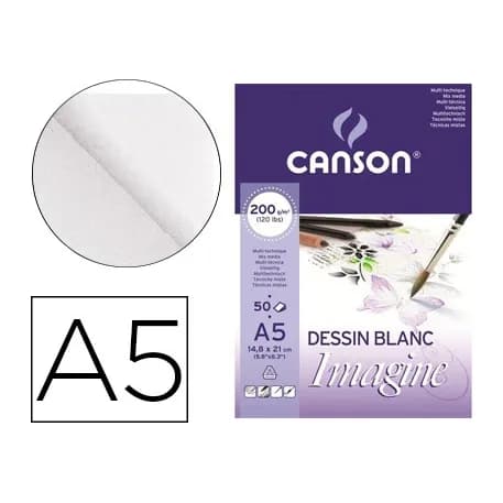 Canson Bloc dibujo multitecnicas canson imagine din a5 encolado liso 14,8x21 cm 50 hojas 200 gr/m2
