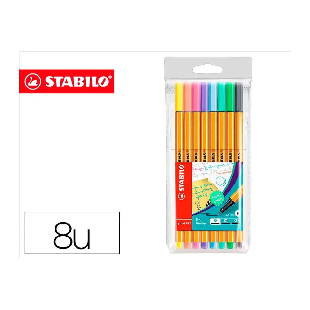 Stabilo Rotulador stabilo punta de fibra point 88 estuche de 8 colores surtidos pastel