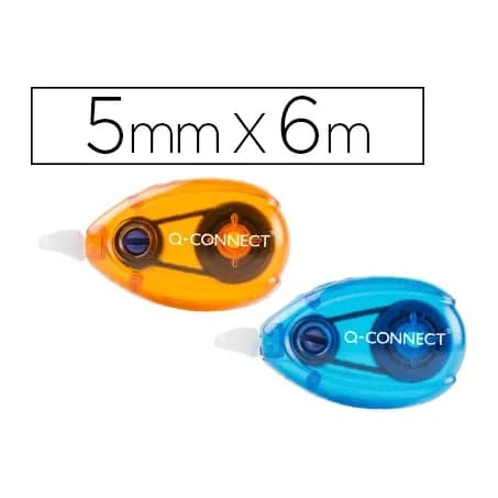 Q-connect Corrector q-connect cinta blanco 5 mm x 6 mt blister 2 unidades azul y naranja