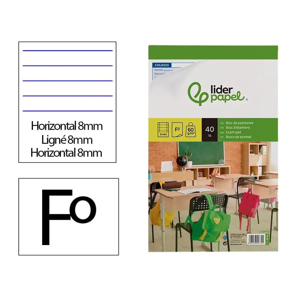 Liderpapel Bloc examenes liderpapel horizontal folio 40 hojas 60g/m2