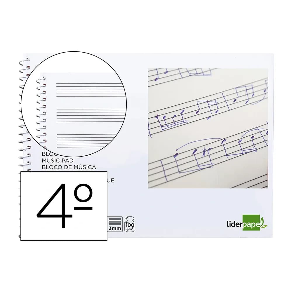 Liderpapel Bloc musica liderpapel pentagrama 3mm cuarto 20 hojas 100g/m2