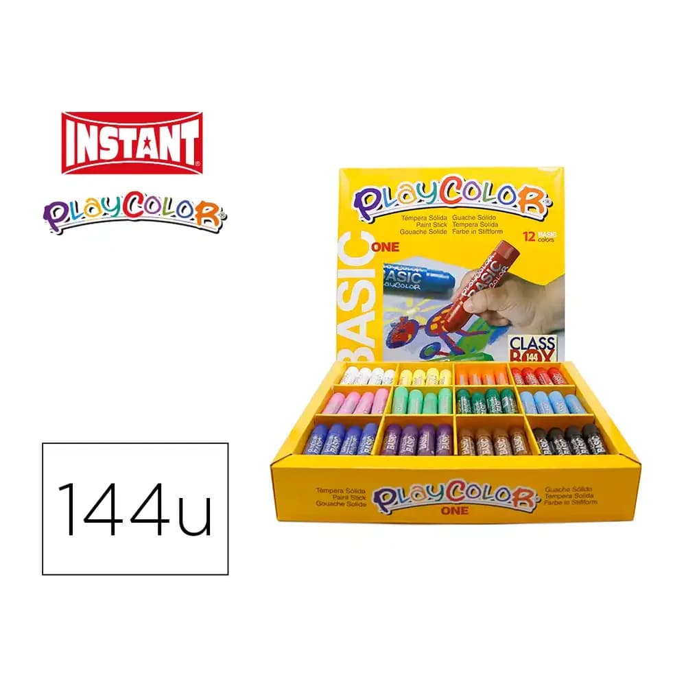 Instant Tempera solida en barra playcolor escolar caja de 144 unidades 12 colores surtidos