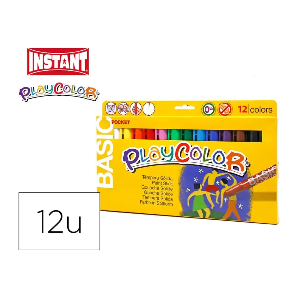 Instant Tempera solida en barra playcolor pocket escolar caja de 12 colores surtidos