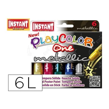 Instant Tempera solida en barra playcolor escolar caja de 6 colores metalizados surtidos