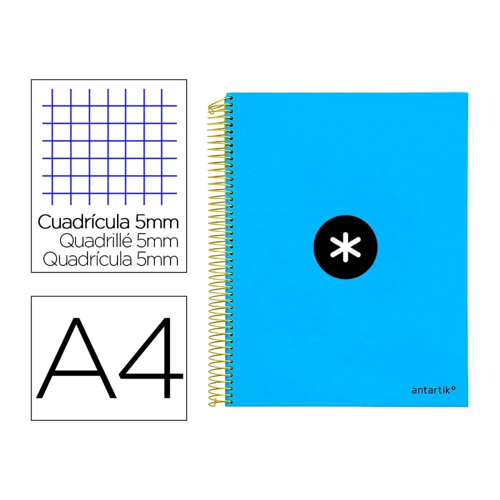Antartik Cuaderno espiral a4 micro antartik tapa forrada 120h 90 gr cuadro 5mm 5 bandas 4 taladros