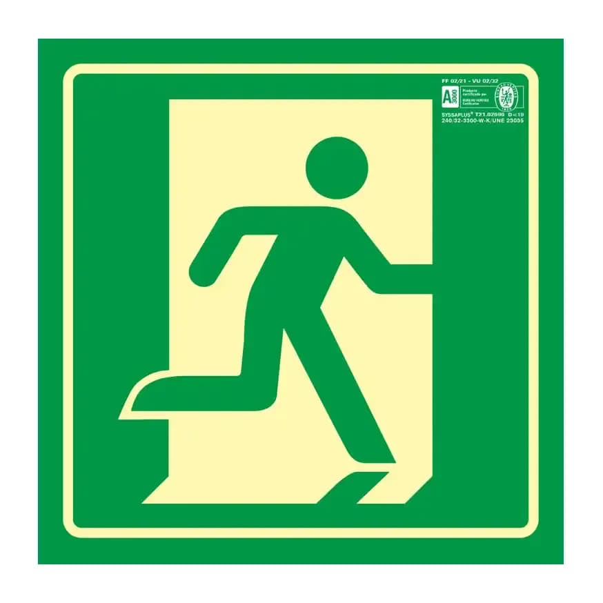 Syssa Pictograma syssa señal de salida de emergencia derecha en pvc fotoluminiscente 224x224 mm