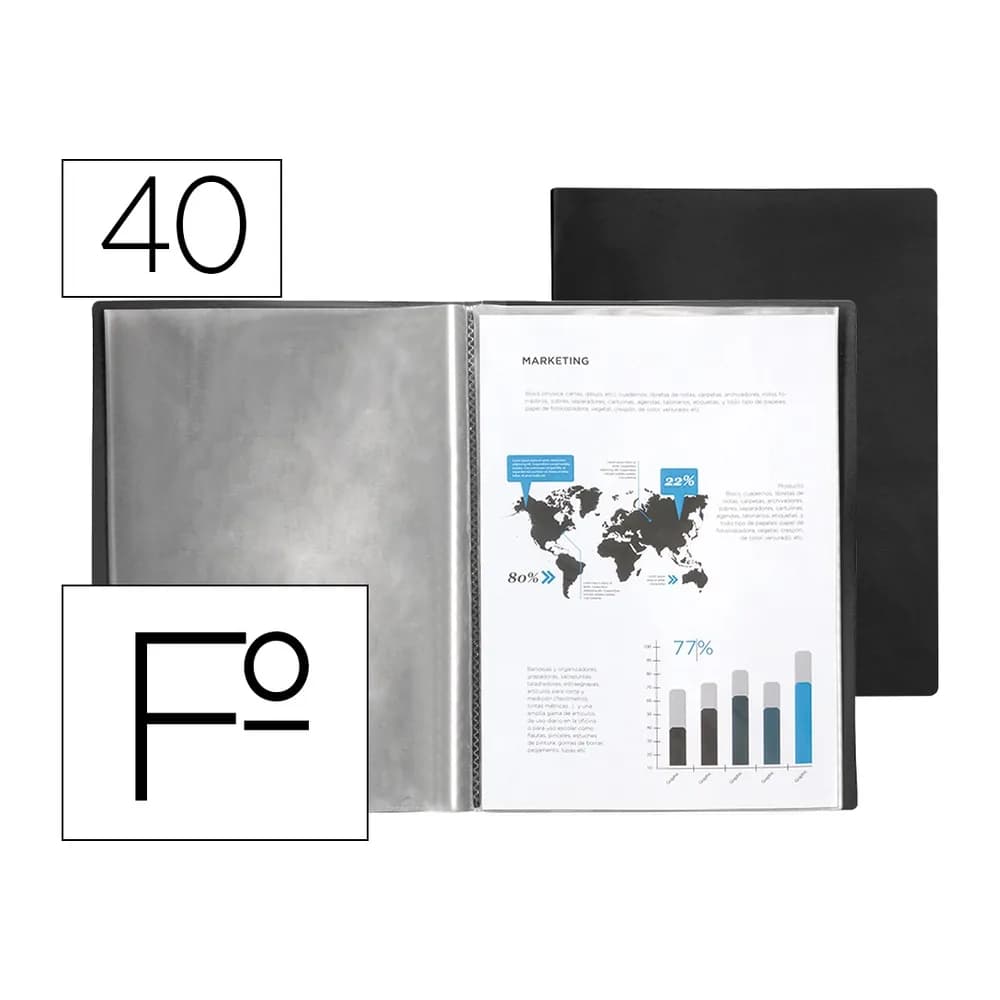 Liderpapel Carpeta liderpapel escaparate 40 fundas pvc folio negro