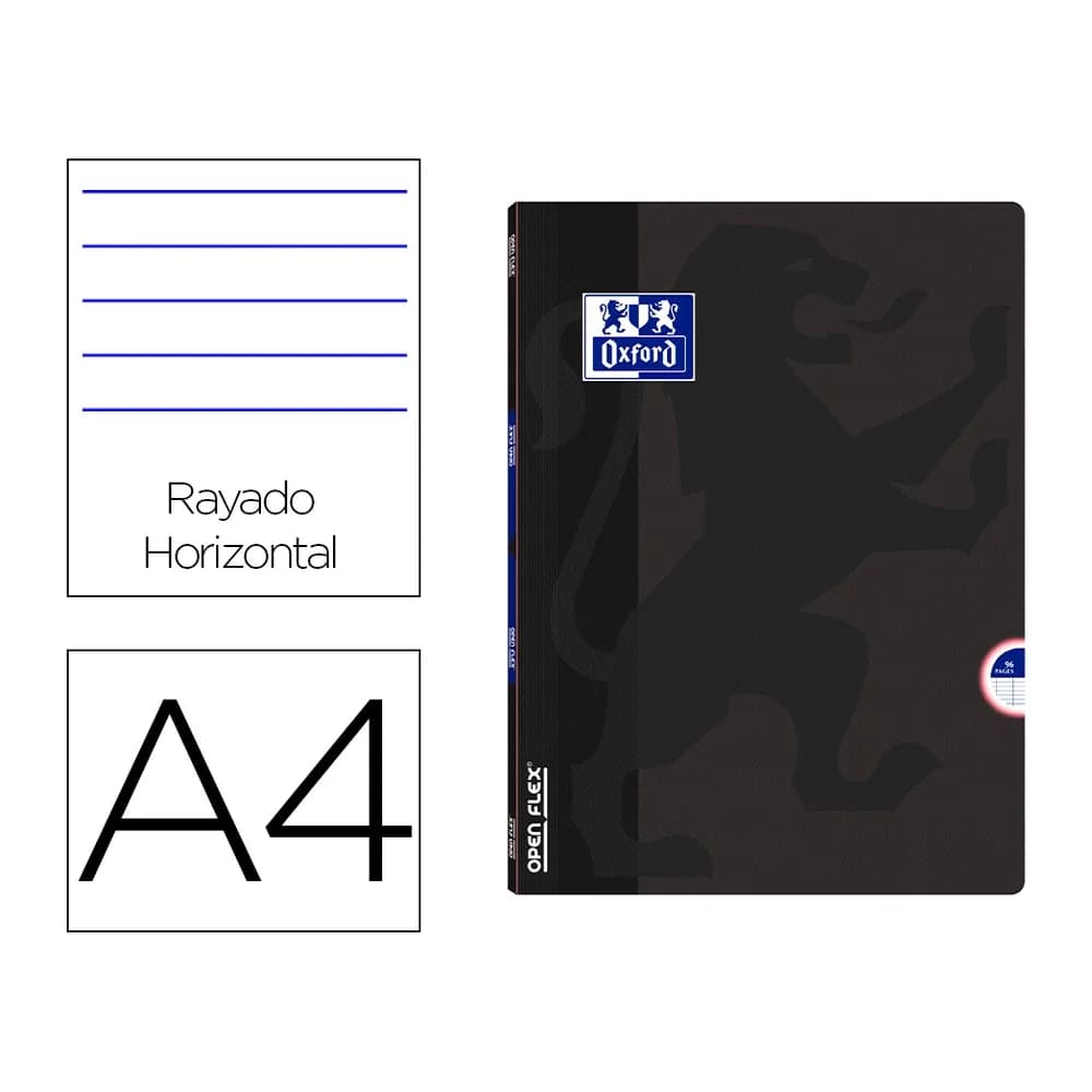 Oxford Libreta escolar oxford openflex tapa flexible optik paper 48 hojas din a4 rayado horizontal color negro