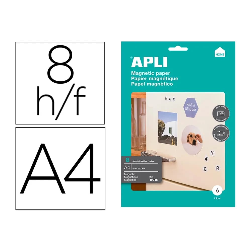 Apli Papel magnetico apli blanco din a4 para impresoras inkjet paquete de 8 hojas