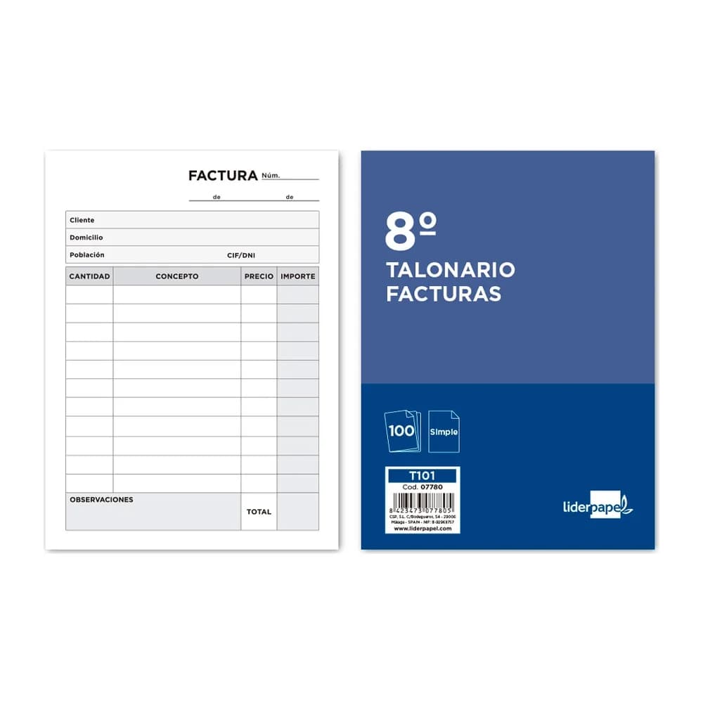 Liderpapel Talonario liderpapel facturas octavo -sin iva- 101