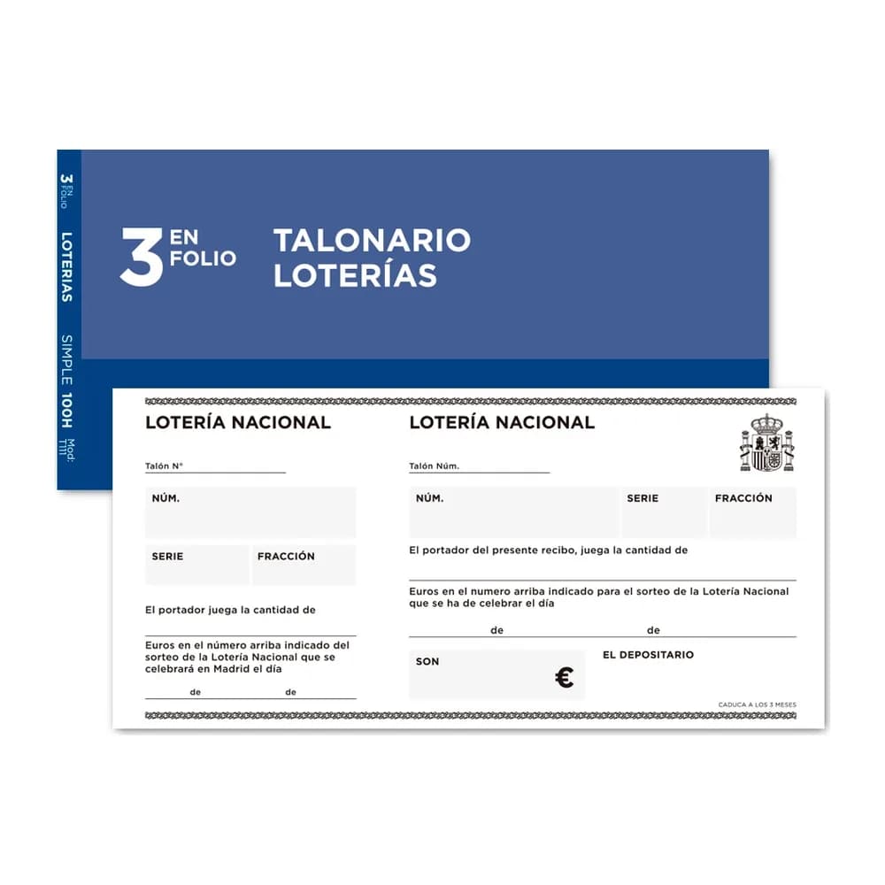 Liderpapel Talonario liderpapel loteria tres en folio 111
