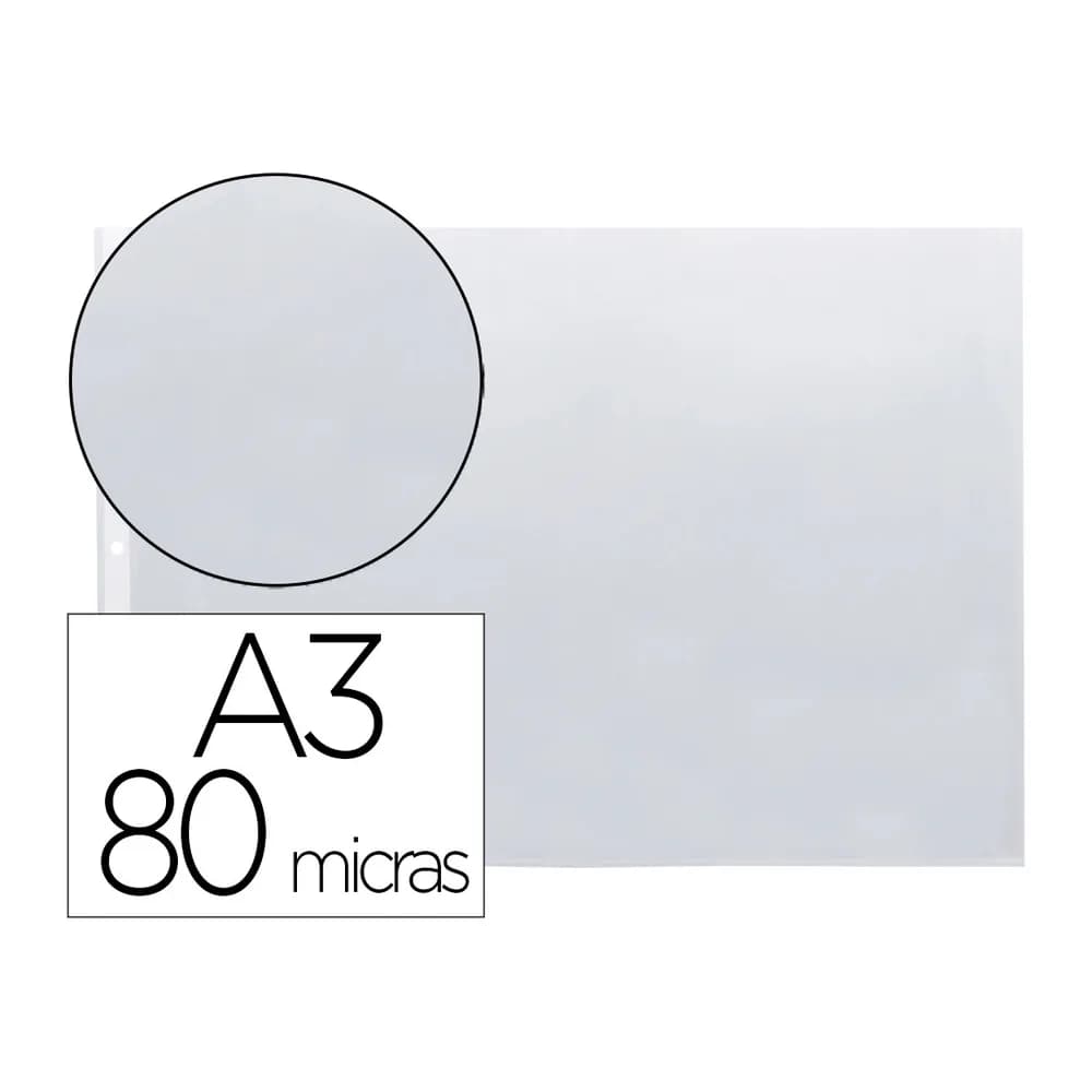 Q-connect Funda multitaladro q-connect din a3 apaisada 80 micras cristal con apertura superior - bolsa de 10